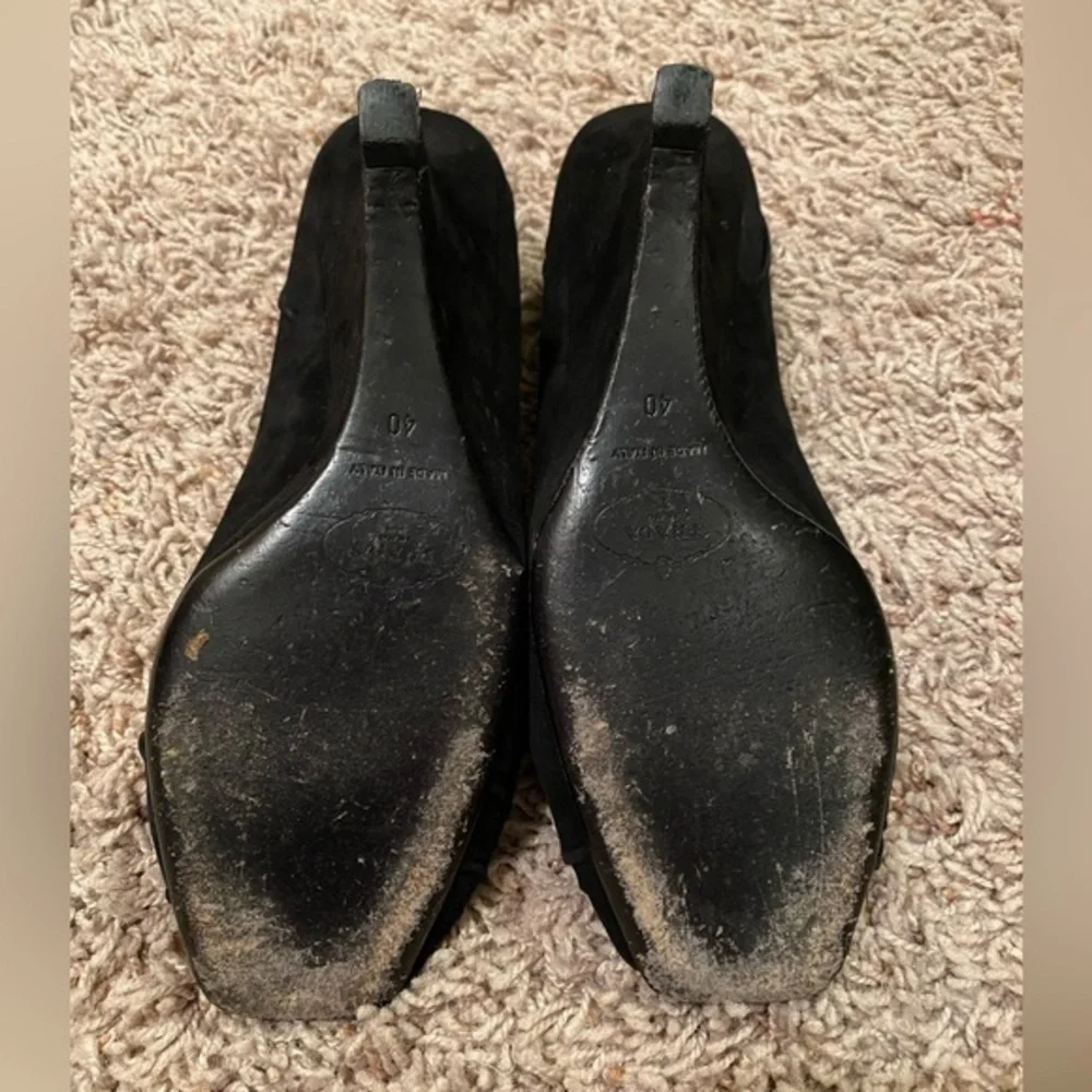 PRADA Suede Wedge Heel Pumps Black Y2K 90’s